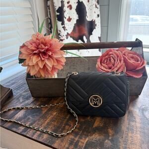 Metrocity Black Leather Quilted Crossbody